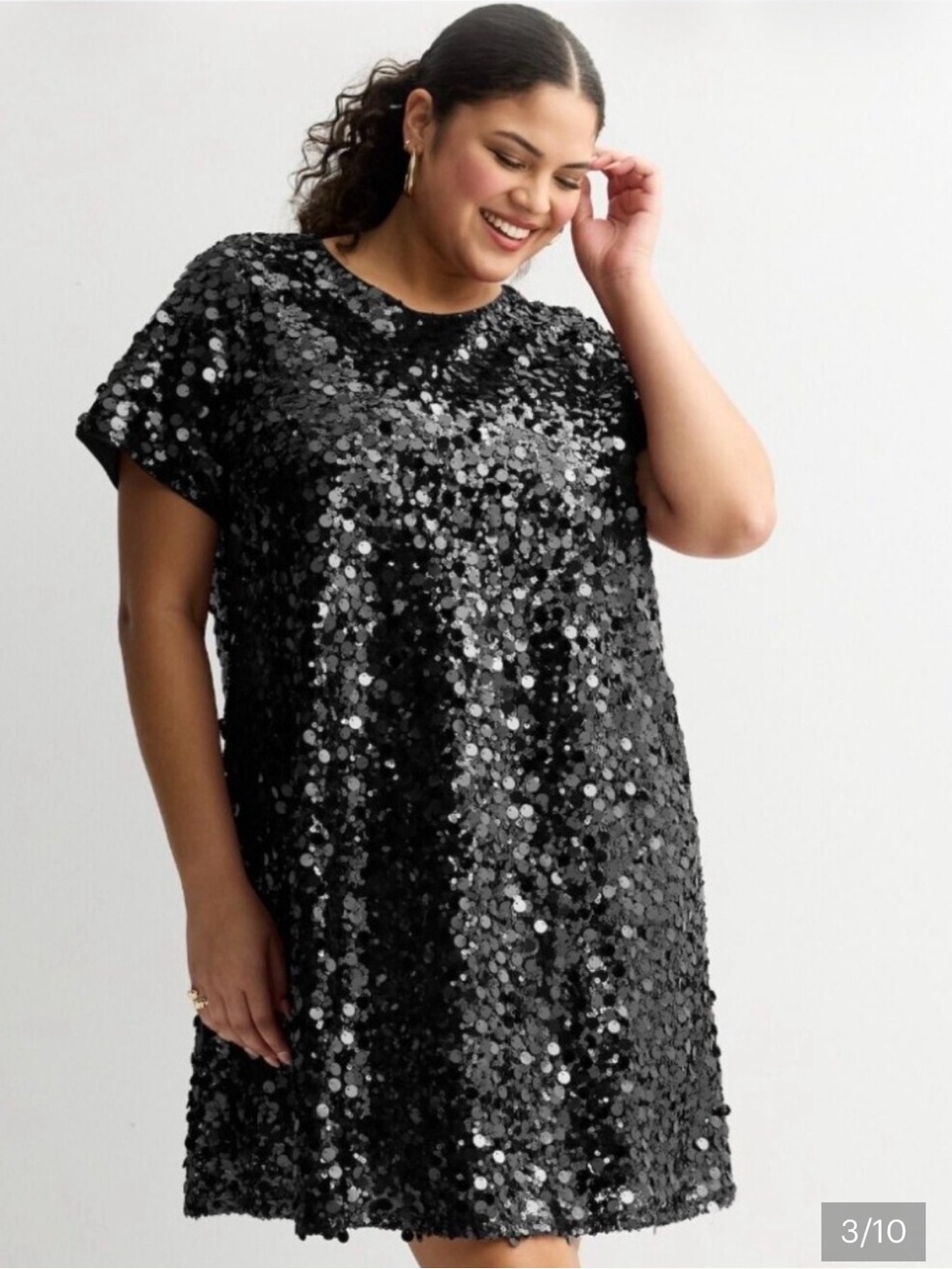Nine West Black Sequin Midi Dress Ribbon-Tie Keyhole Back Short Sleeve Bow Back
